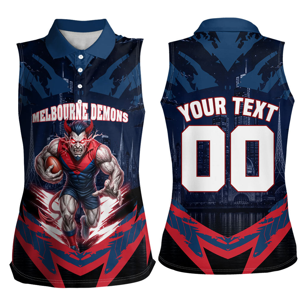 Personalised Melbourne Demons Football Women Sleeveless Polo Shirt Fierce Devil Mascot 3D Grunge City Art