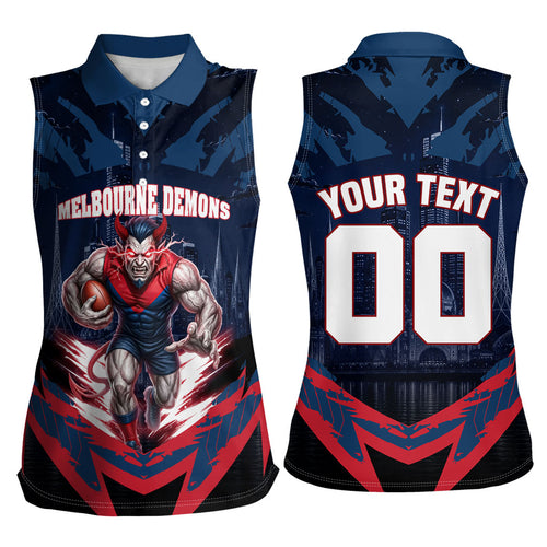 Personalised Melbourne Demons Football Women Sleeveless Polo Shirt Fierce Devil Mascot 3D Grunge City Art