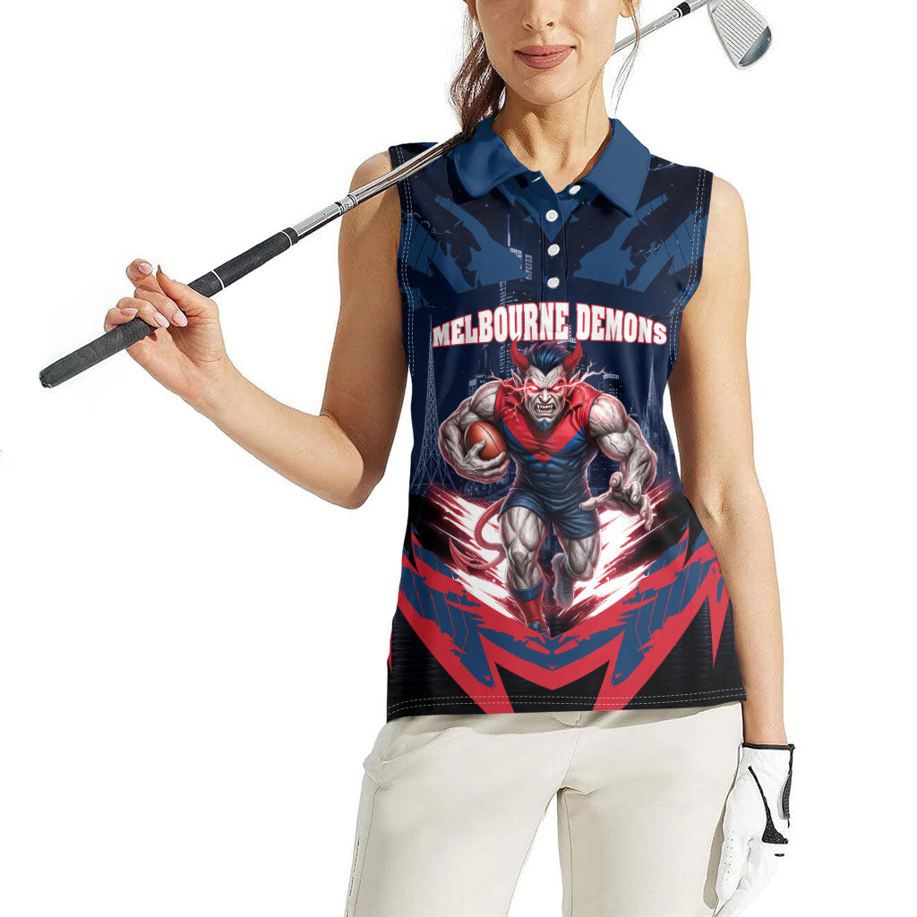 Personalised Melbourne Demons Football Women Sleeveless Polo Shirt Fierce Devil Mascot 3D Grunge City Art