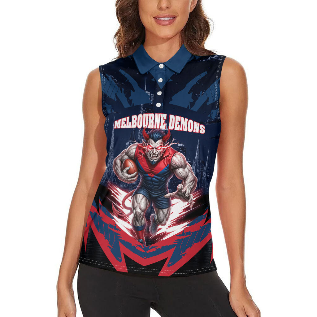 Personalised Melbourne Demons Football Women Sleeveless Polo Shirt Fierce Devil Mascot 3D Grunge City Art