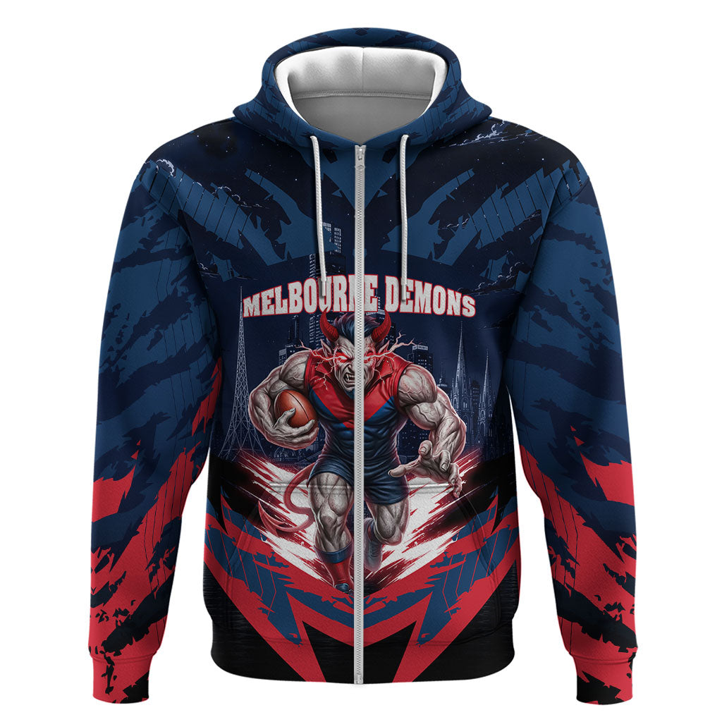 Personalised Melbourne Demons Football Zip Hoodie Fierce Devil Mascot 3D Grunge City Art