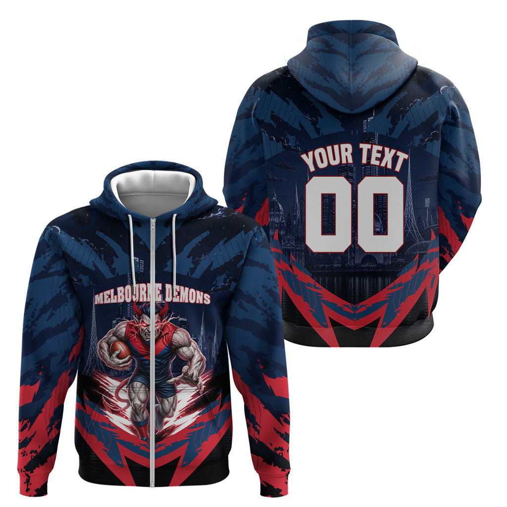 Personalised Melbourne Demons Football Zip Hoodie Fierce Devil Mascot 3D Grunge City Art