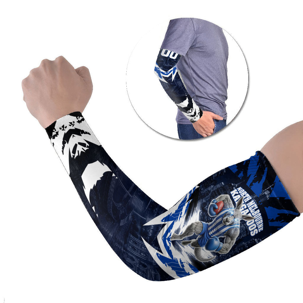 Personalised North Melbourne Kangaroos Football Arm Sleeves Fierce Kangaroo Mascot 3D Grunge City Art