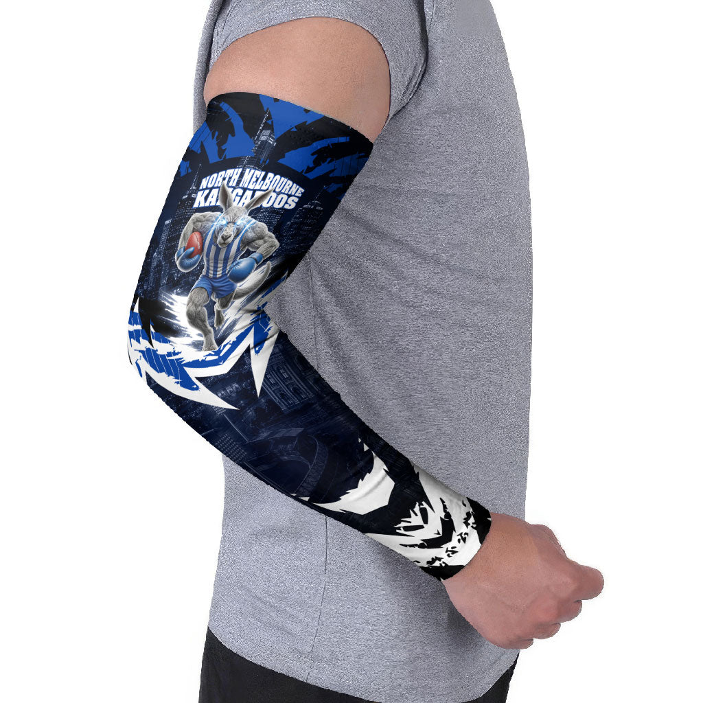 Personalised North Melbourne Kangaroos Football Arm Sleeves Fierce Kangaroo Mascot 3D Grunge City Art