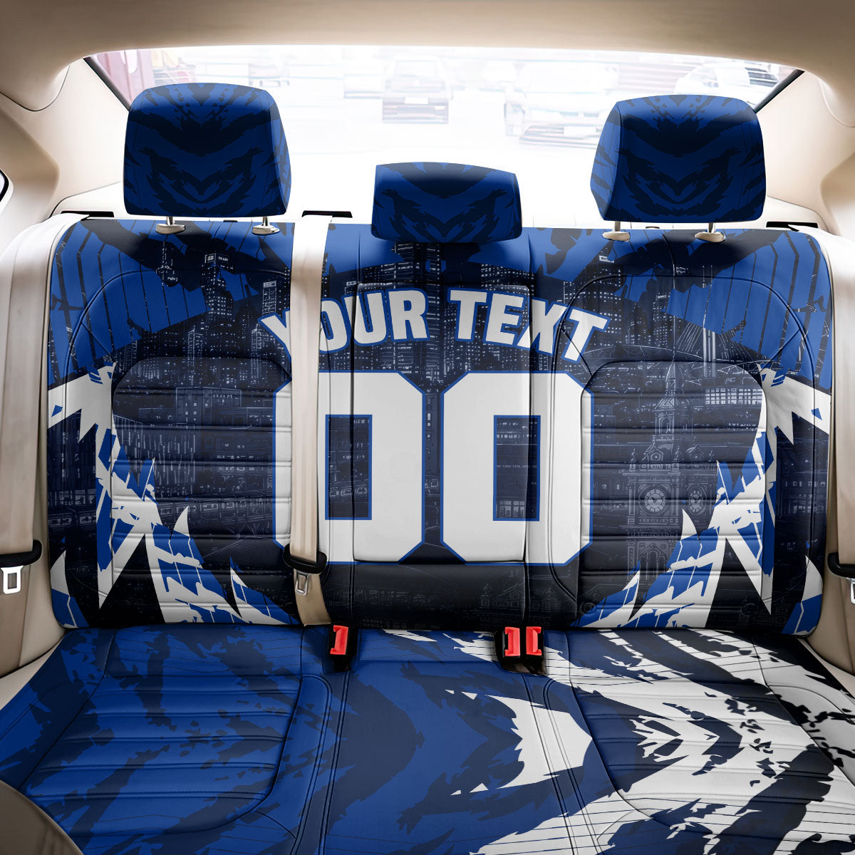 Personalised North Melbourne Kangaroos Football Back Car Seat Cover Fierce Kangaroo Mascot 3D Grunge City Art