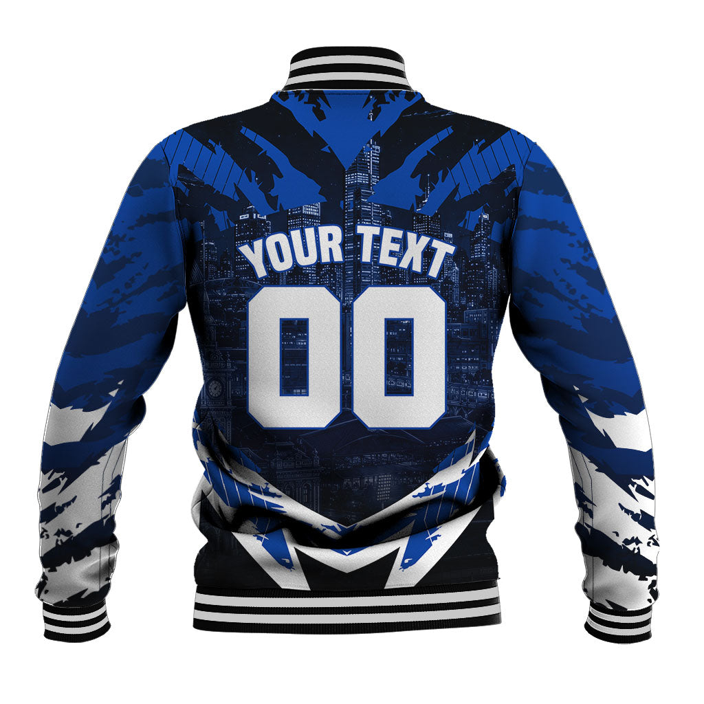 Personalised North Melbourne Kangaroos Football Baseball Jacket Fierce Kangaroo Mascot 3D Grunge City Art