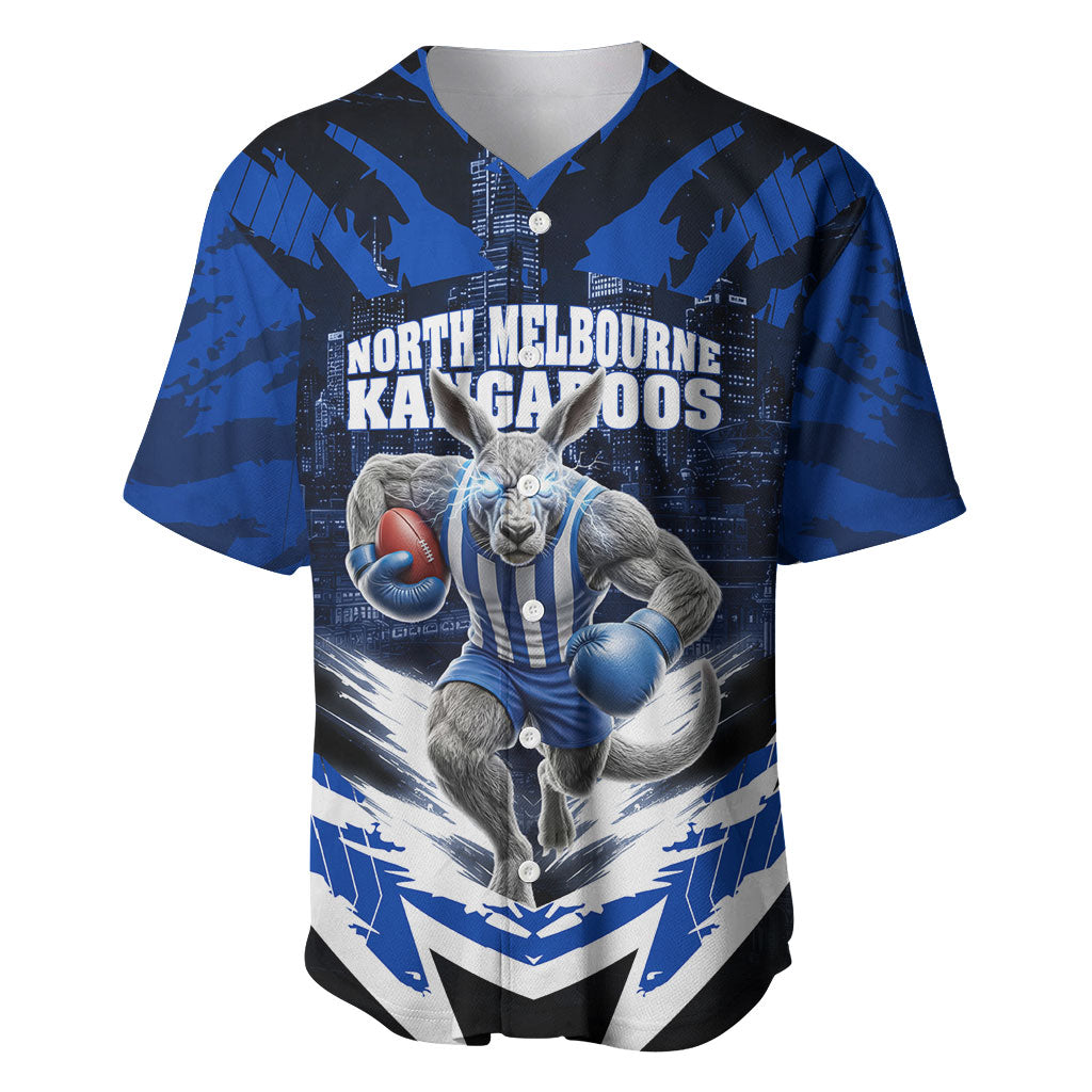 Personalised North Melbourne Kangaroos Football Baseball Jersey Fierce Kangaroo Mascot 3D Grunge City Art