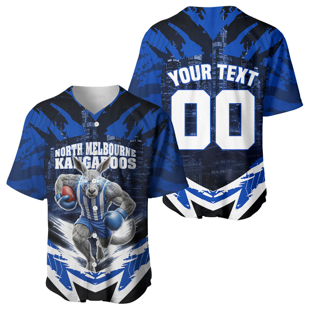 Personalised North Melbourne Kangaroos Football Baseball Jersey Fierce Kangaroo Mascot 3D Grunge City Art