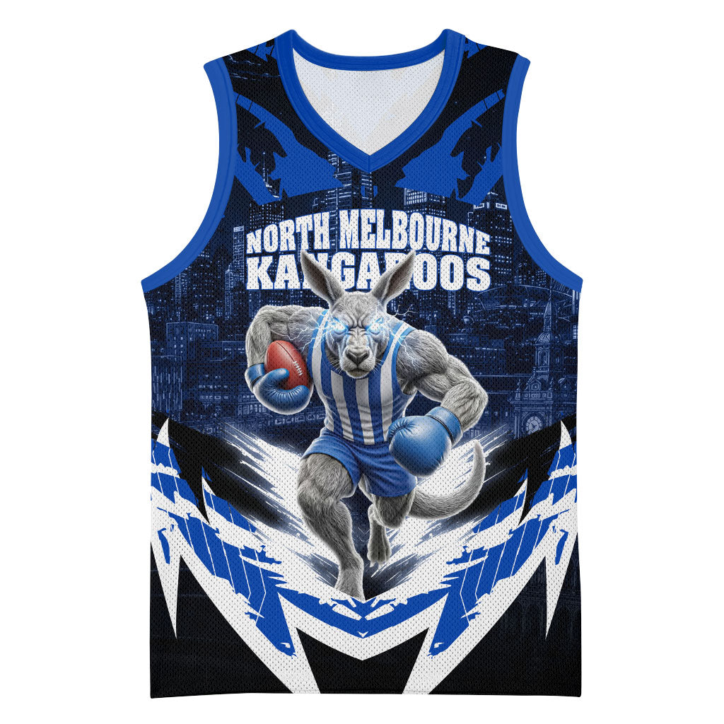 Personalised North Melbourne Kangaroos Football Basketball Jersey Fierce Kangaroo Mascot 3D Grunge City Art