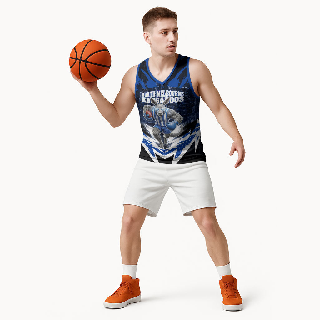 Personalised North Melbourne Kangaroos Football Basketball Jersey Fierce Kangaroo Mascot 3D Grunge City Art