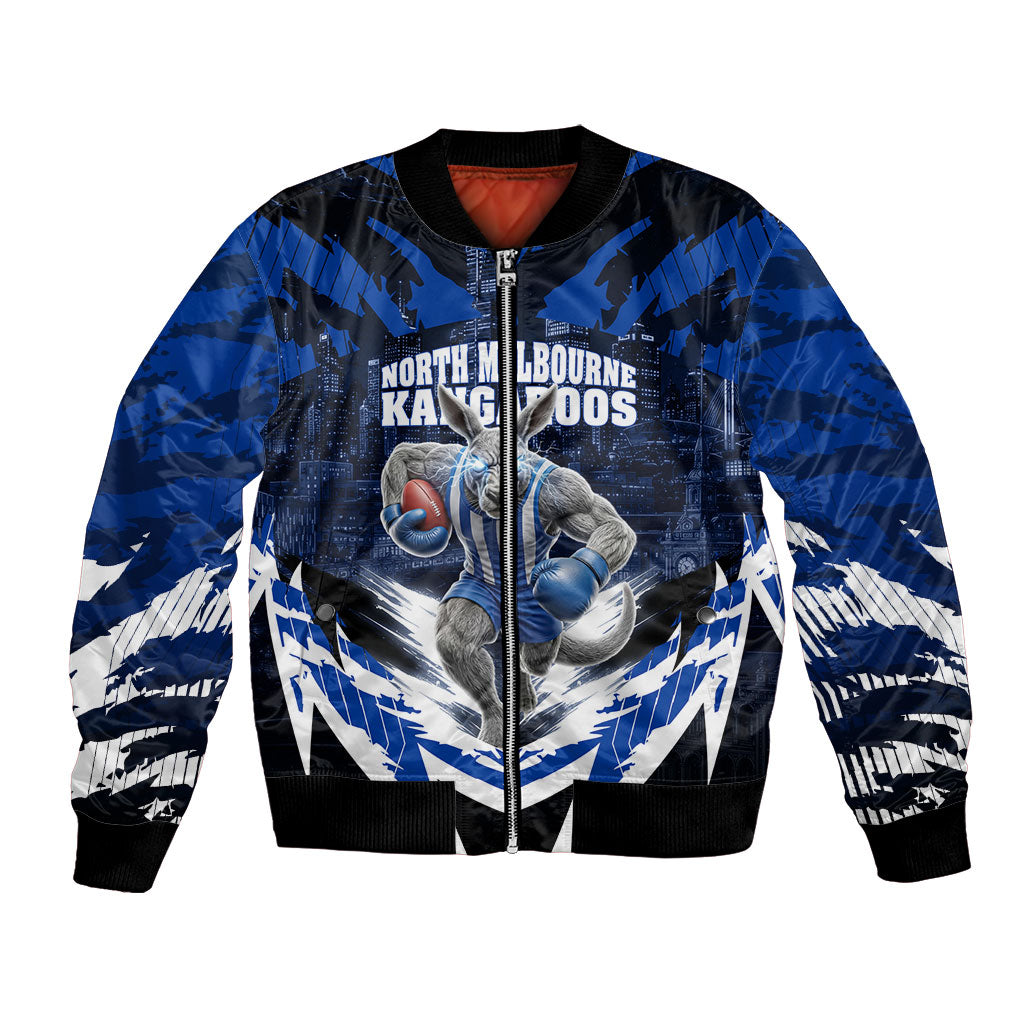 Personalised North Melbourne Kangaroos Football Bomber Jacket Fierce Kangaroo Mascot 3D Grunge City Art