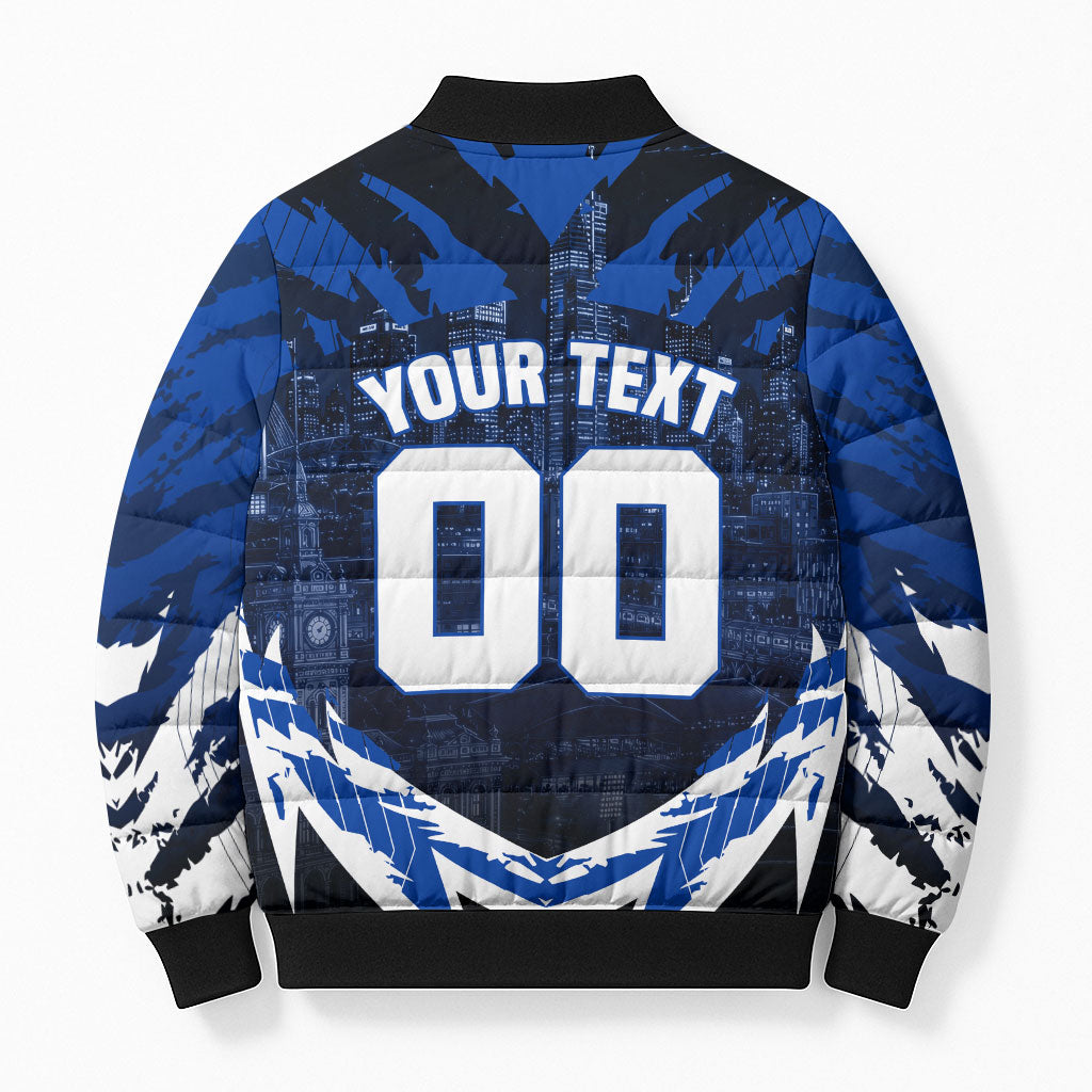 Personalised North Melbourne Kangaroos Football Bomber Puffer Jacket Fierce Kangaroo Mascot 3D Grunge City Art