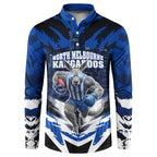 Personalised North Melbourne Kangaroos Football Button Sweatshirt Fierce Kangaroo Mascot 3D Grunge City Art