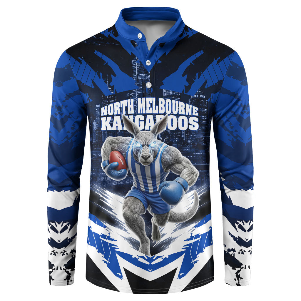 Personalised North Melbourne Kangaroos Football Button Sweatshirt Fierce Kangaroo Mascot 3D Grunge City Art