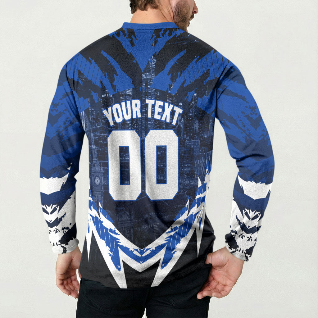 Personalised North Melbourne Kangaroos Football Button Sweatshirt Fierce Kangaroo Mascot 3D Grunge City Art