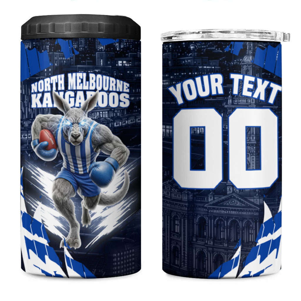 Personalised North Melbourne Kangaroos Football 4 in 1 Can Cooler Tumbler Fierce Kangaroo Mascot 3D Grunge City Art