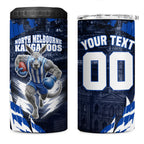 Personalised North Melbourne Kangaroos Football 4 in 1 Can Cooler Tumbler Fierce Kangaroo Mascot 3D Grunge City Art