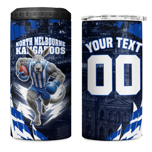 Personalised North Melbourne Kangaroos Football 4 in 1 Can Cooler Tumbler Fierce Kangaroo Mascot 3D Grunge City Art
