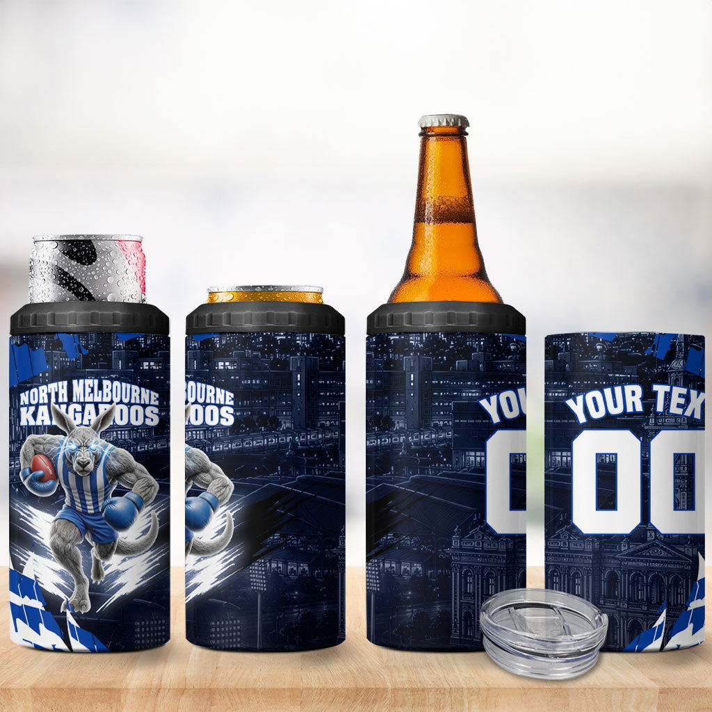 Personalised North Melbourne Kangaroos Football 4 in 1 Can Cooler Tumbler Fierce Kangaroo Mascot 3D Grunge City Art