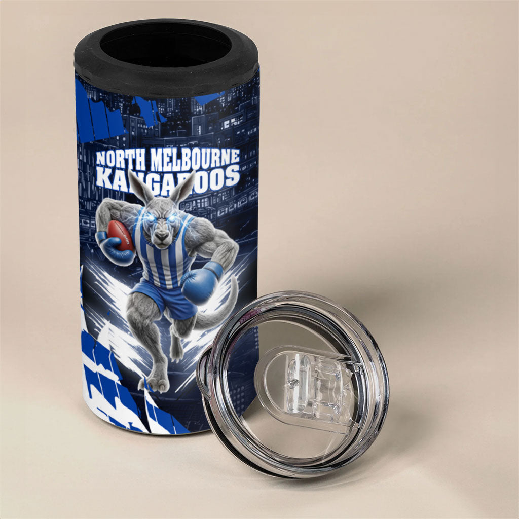 Personalised North Melbourne Kangaroos Football 4 in 1 Can Cooler Tumbler Fierce Kangaroo Mascot 3D Grunge City Art