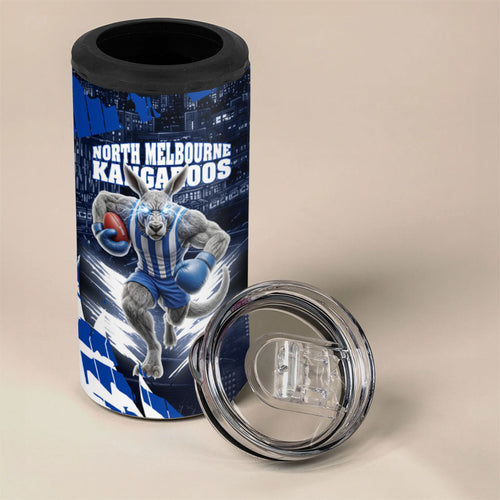 Personalised North Melbourne Kangaroos Football 4 in 1 Can Cooler Tumbler Fierce Kangaroo Mascot 3D Grunge City Art