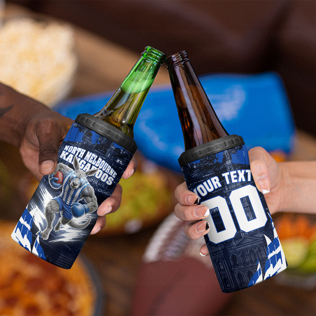 Personalised North Melbourne Kangaroos Football 4 in 1 Can Cooler Tumbler Fierce Kangaroo Mascot 3D Grunge City Art