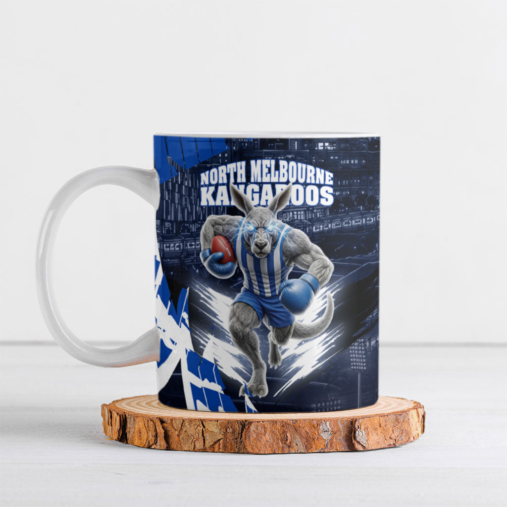 Personalised North Melbourne Kangaroos Football Ceramic Mug Fierce Kangaroo Mascot 3D Grunge City Art