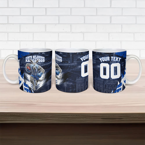 Personalised North Melbourne Kangaroos Football Ceramic Mug Fierce Kangaroo Mascot 3D Grunge City Art
