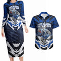 Personalised North Melbourne Kangaroos Football Couples Matching Long Sleeve Bodycon Dress and Hawaiian Shirt Fierce Kangaroo Mascot 3D Grunge City Art