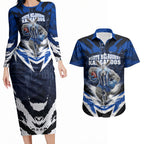 Personalised North Melbourne Kangaroos Football Couples Matching Long Sleeve Bodycon Dress and Hawaiian Shirt Fierce Kangaroo Mascot 3D Grunge City Art