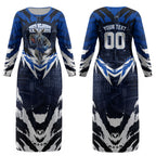 Personalised North Melbourne Kangaroos Football Couples Matching Long Sleeve Bodycon Dress and Hawaiian Shirt Fierce Kangaroo Mascot 3D Grunge City Art