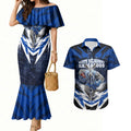 Personalised North Melbourne Kangaroos Football Couples Matching Mermaid Dress and Hawaiian Shirt Fierce Kangaroo Mascot 3D Grunge City Art