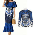 Personalised North Melbourne Kangaroos Football Couples Matching Mermaid Dress and Long Sleeve Button Shirt Fierce Kangaroo Mascot 3D Grunge City Art