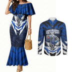 Personalised North Melbourne Kangaroos Football Couples Matching Mermaid Dress and Long Sleeve Button Shirt Fierce Kangaroo Mascot 3D Grunge City Art
