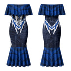 Personalised North Melbourne Kangaroos Football Couples Matching Mermaid Dress and Long Sleeve Button Shirt Fierce Kangaroo Mascot 3D Grunge City Art
