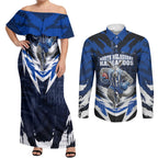 Personalised North Melbourne Kangaroos Football Couples Matching Off Shoulder Maxi Dress and Long Sleeve Button Shirt Fierce Kangaroo Mascot 3D Grunge City Art