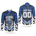 Personalised North Melbourne Kangaroos Football Couples Matching Off Shoulder Maxi Dress and Long Sleeve Button Shirt Fierce Kangaroo Mascot 3D Grunge City Art