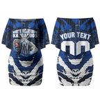 Personalised North Melbourne Kangaroos Football Couples Matching Off Shoulder Short Dress and Long Sleeve Button Shirt Fierce Kangaroo Mascot 3D Grunge City Art