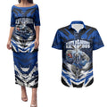 Personalised North Melbourne Kangaroos Football Couples Matching Puletasi and Hawaiian Shirt Fierce Kangaroo Mascot 3D Grunge City Art