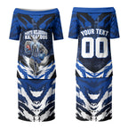 Personalised North Melbourne Kangaroos Football Couples Matching Puletasi and Long Sleeve Button Shirt Fierce Kangaroo Mascot 3D Grunge City Art