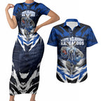 Personalised North Melbourne Kangaroos Football Couples Matching Short Sleeve Bodycon Dress and Hawaiian Shirt Fierce Kangaroo Mascot 3D Grunge City Art