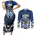Personalised North Melbourne Kangaroos Football Couples Matching Short Sleeve Bodycon Dress and Long Sleeve Button Shirt Fierce Kangaroo Mascot 3D Grunge City Art
