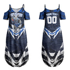 Personalised North Melbourne Kangaroos Football Couples Matching Summer Maxi Dress and Long Sleeve Button Shirt Fierce Kangaroo Mascot 3D Grunge City Art