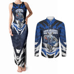 Personalised North Melbourne Kangaroos Football Couples Matching Tank Maxi Dress and Long Sleeve Button Shirt Fierce Kangaroo Mascot 3D Grunge City Art