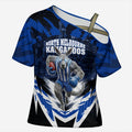 Personalised North Melbourne Kangaroos Football Cross Shoulder Shirt Fierce Kangaroo Mascot 3D Grunge City Art