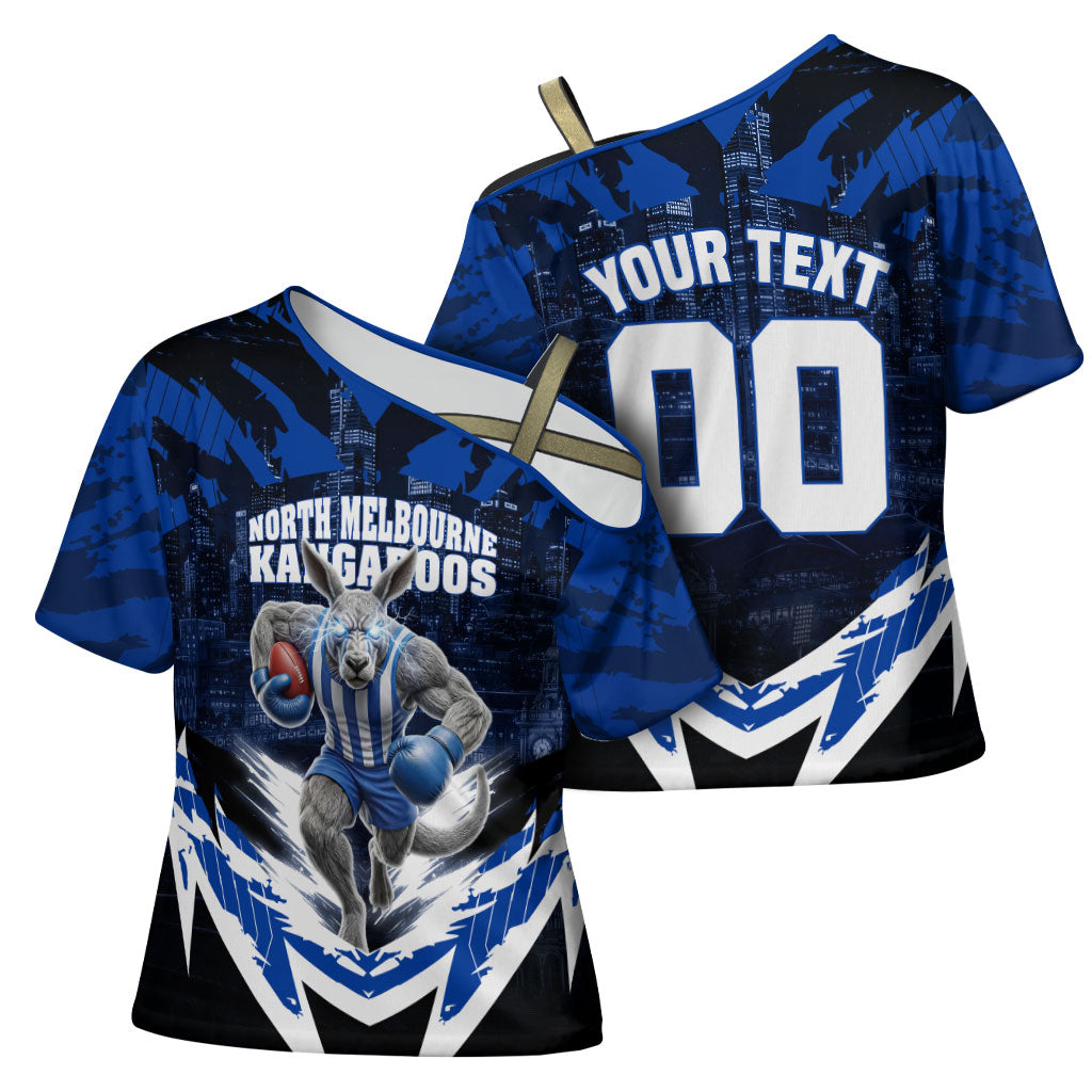 Personalised North Melbourne Kangaroos Football Cross Shoulder Shirt Fierce Kangaroo Mascot 3D Grunge City Art