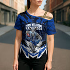 Personalised North Melbourne Kangaroos Football Cross Shoulder Shirt Fierce Kangaroo Mascot 3D Grunge City Art