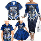 Personalised North Melbourne Kangaroos Football Family Matching Off The Shoulder Long Sleeve Dress and Hawaiian Shirt Fierce Kangaroo Mascot 3D Grunge City Art