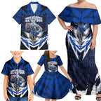 Personalised North Melbourne Kangaroos Football Family Matching Off Shoulder Maxi Dress and Hawaiian Shirt Fierce Kangaroo Mascot 3D Grunge City Art