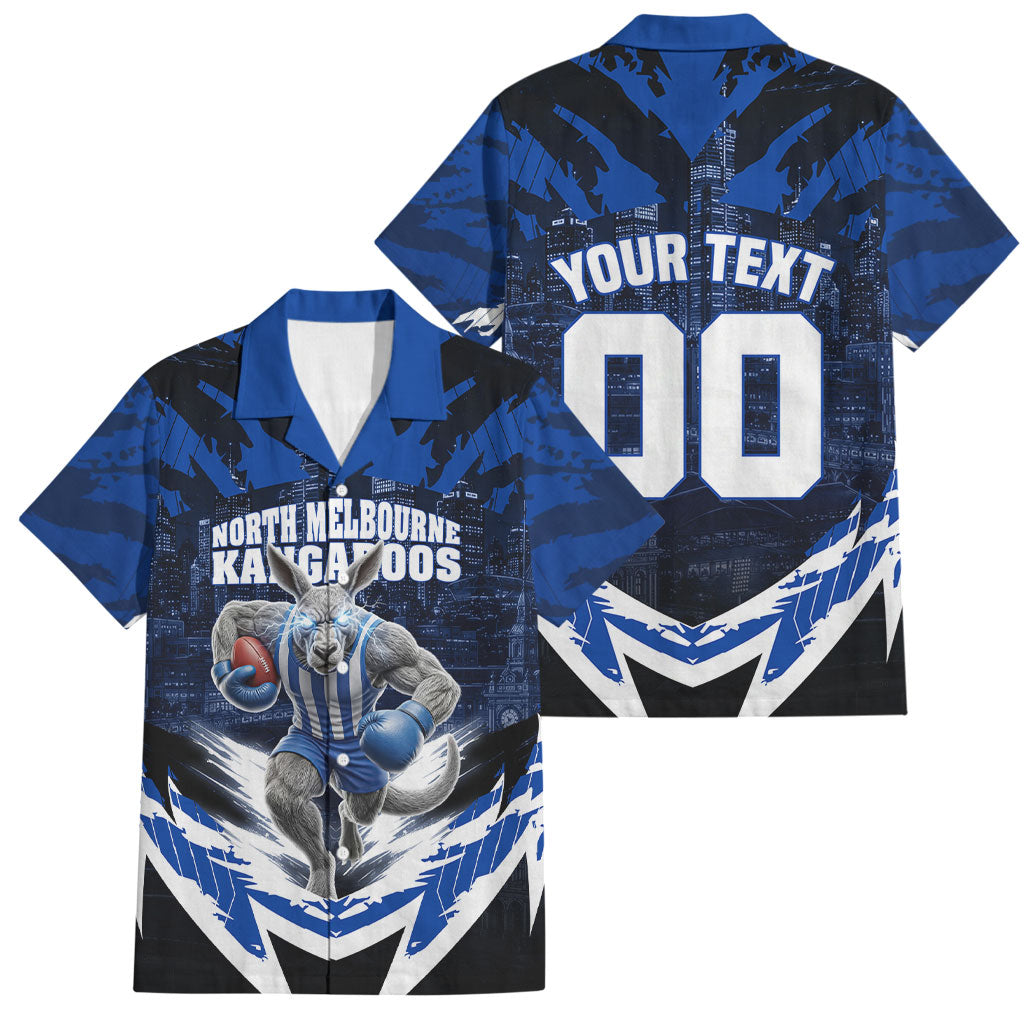 Personalised North Melbourne Kangaroos Football Family Matching Off Shoulder Maxi Dress and Hawaiian Shirt Fierce Kangaroo Mascot 3D Grunge City Art